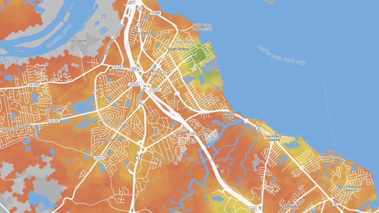Bike Grade map of 08879, NJ