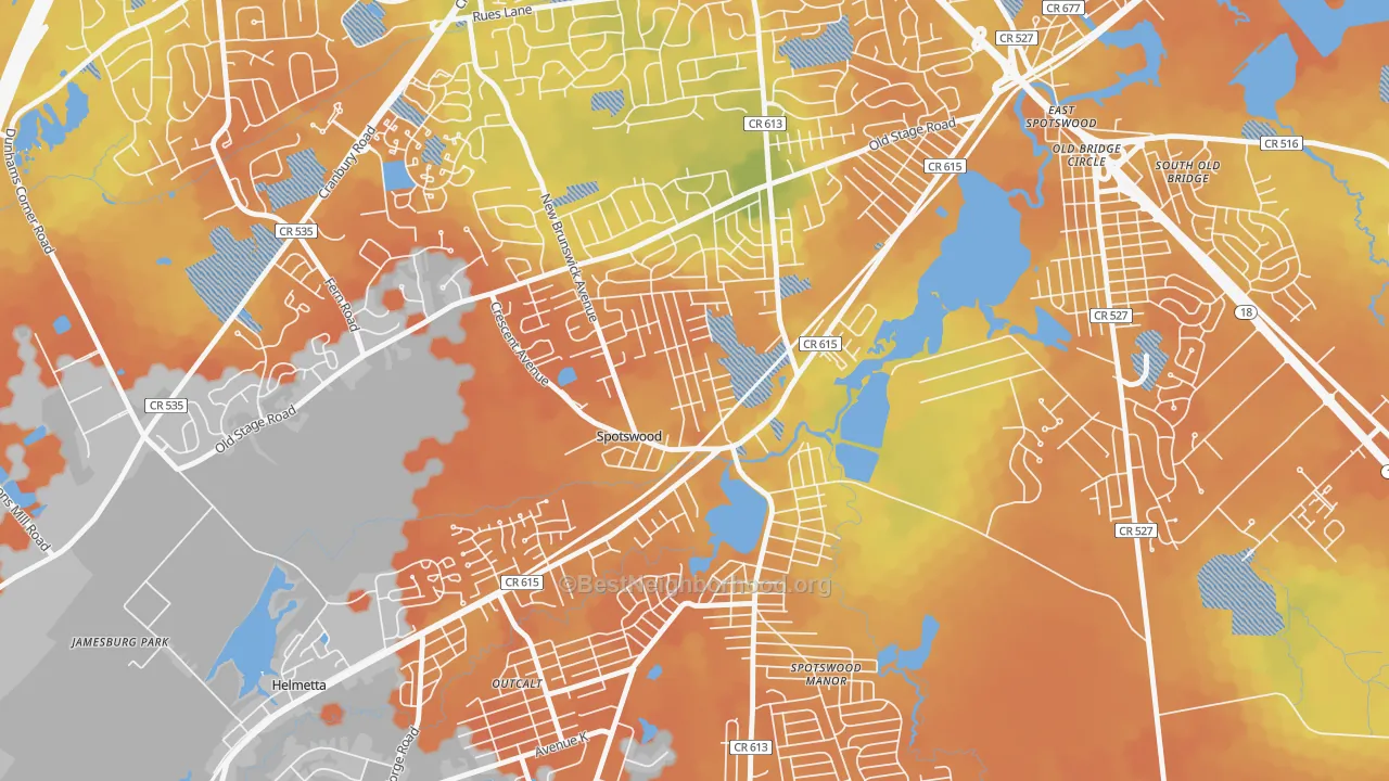 Bike Grade map of 08884, NJ