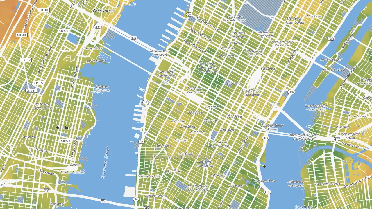 Bike Grade map of 10001, NY