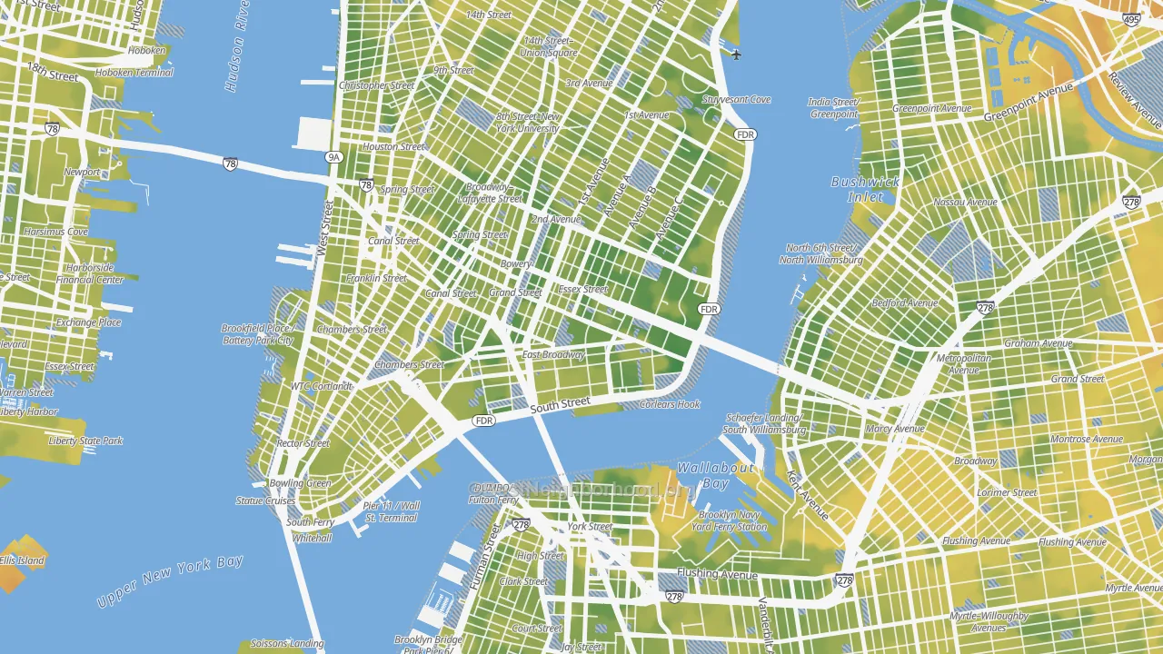 Bike Grade map of 10002, NY