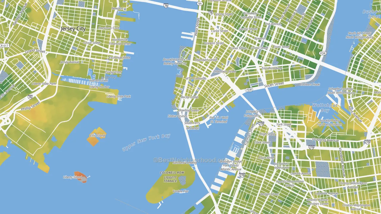 Bike Grade map of 10004, NY