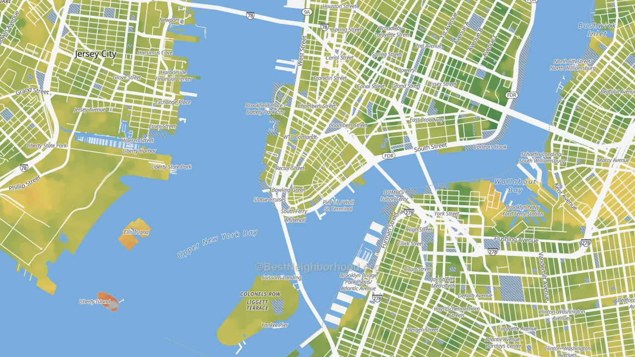 Bike Grade map of 10005, NY