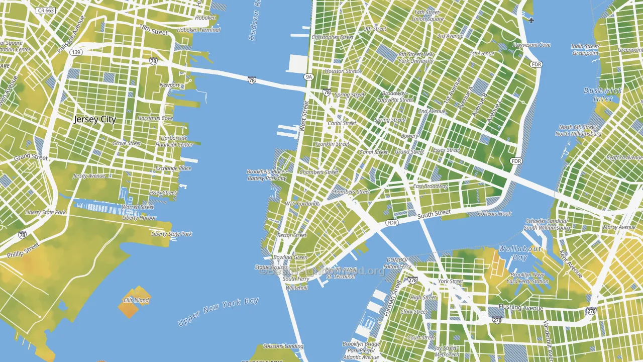 Bike Grade map of 10007, NY