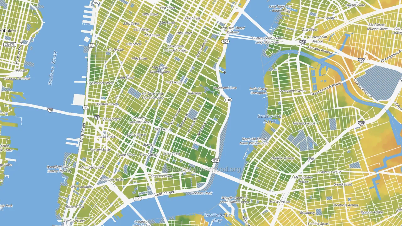 Bike Grade map of 10009, NY