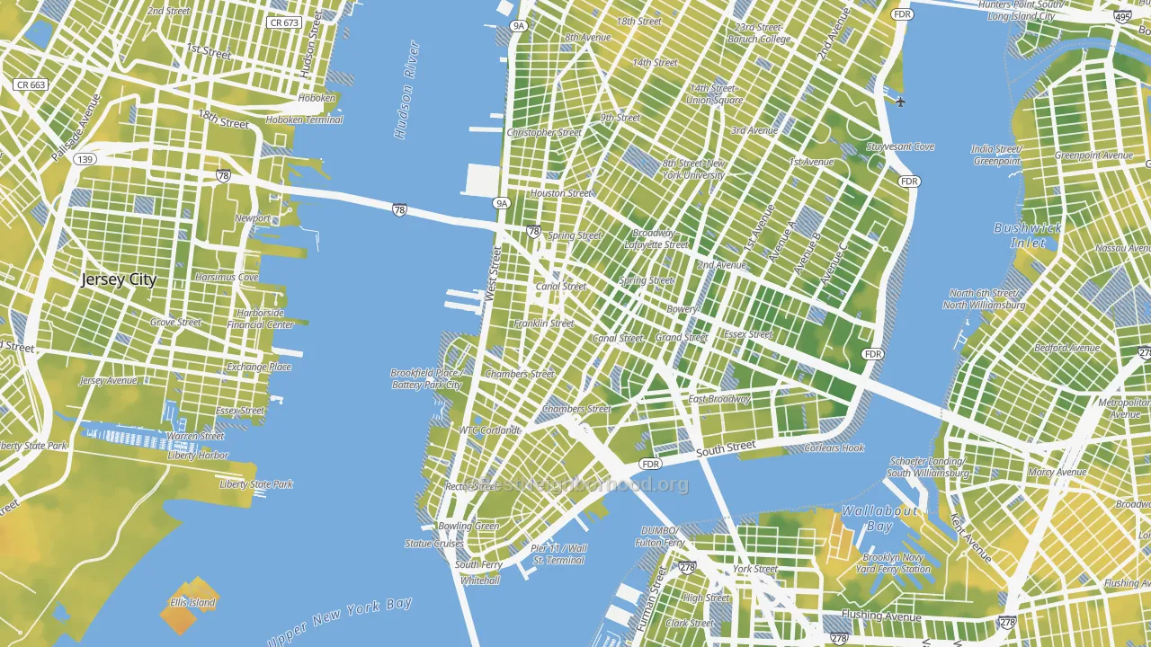 Bike Grade map of 10013, NY