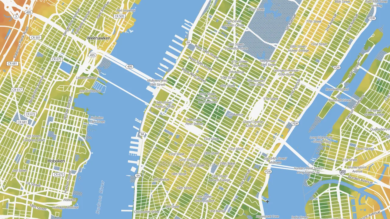 Bike Grade map of 10018, NY