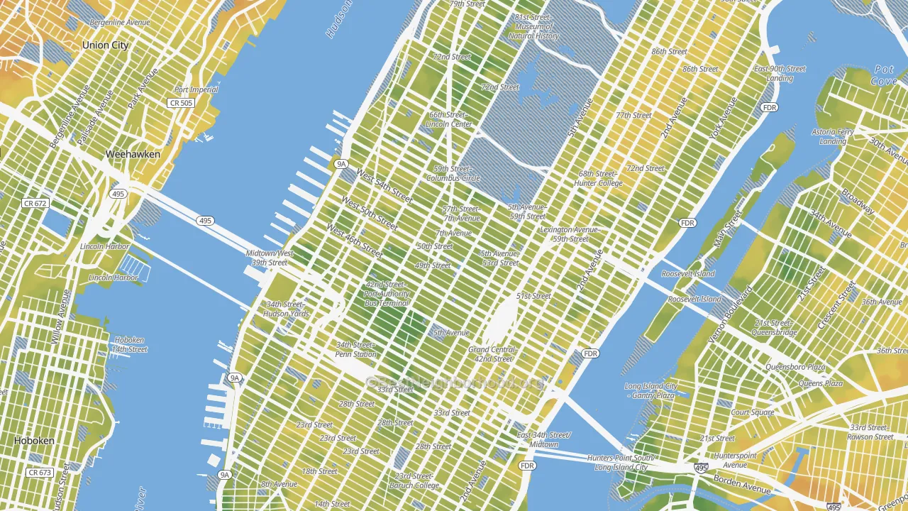Bike Grade map of 10020, NY