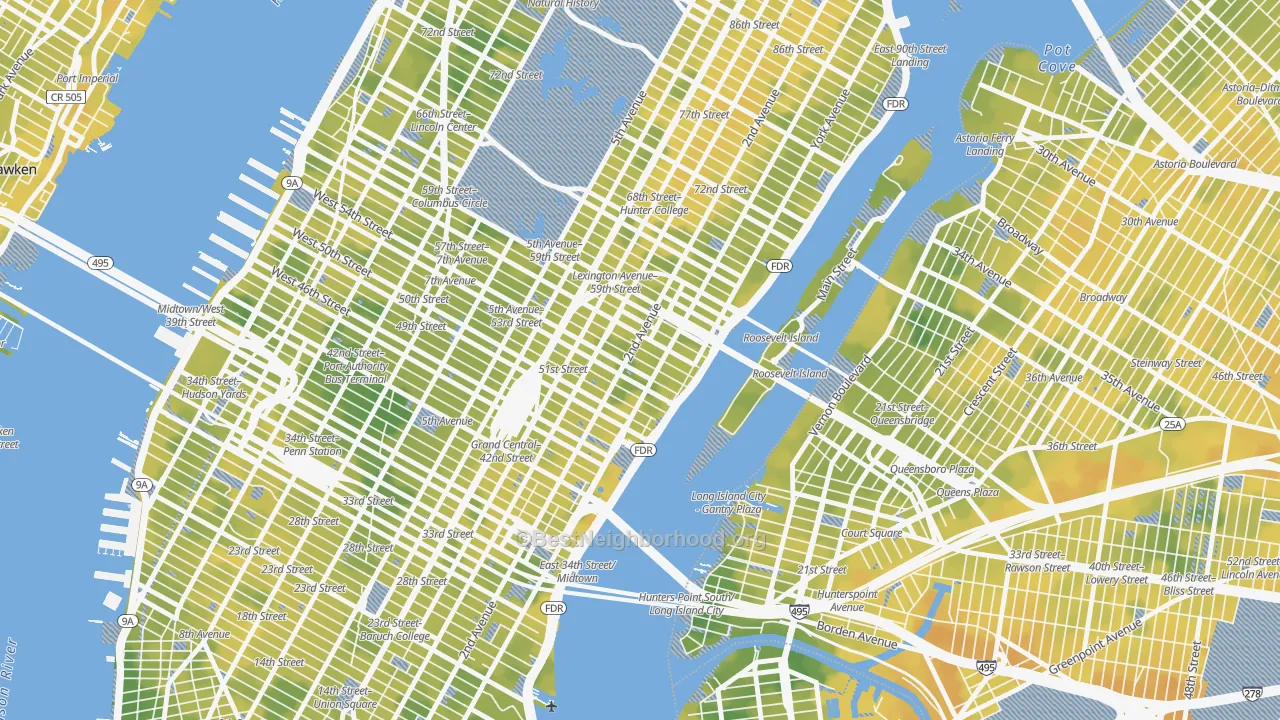 Bike Grade map of 10022, NY