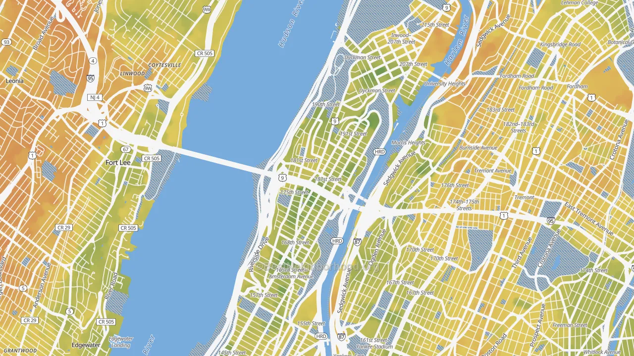 Bike Grade map of 10033, NY