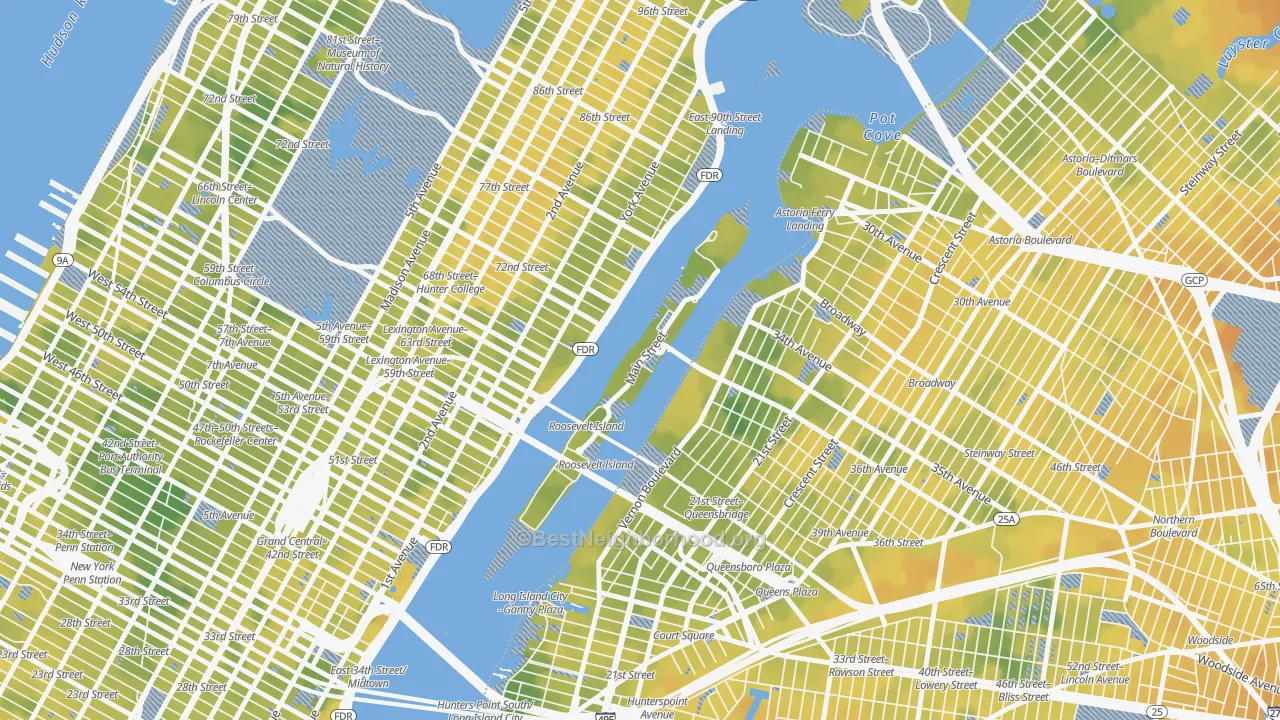 Bike Grade map of 10044, NY