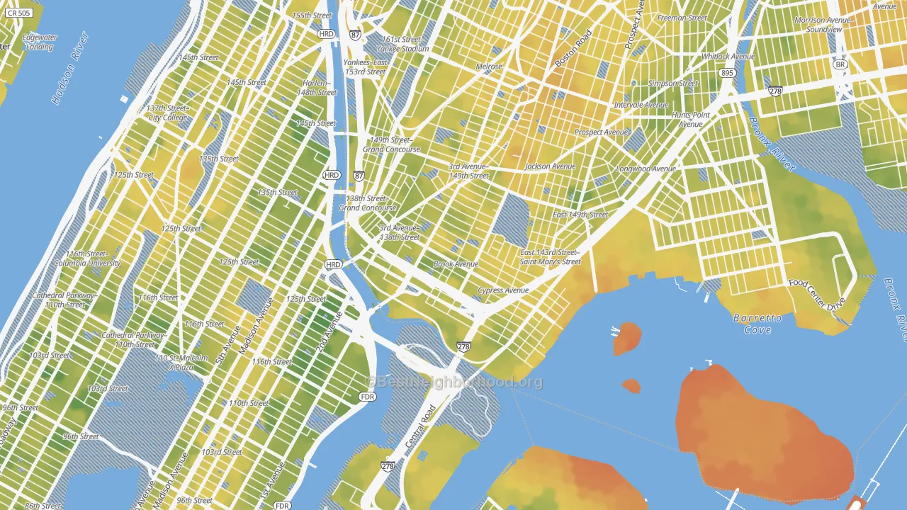 Bike Grade map of 10454, NY