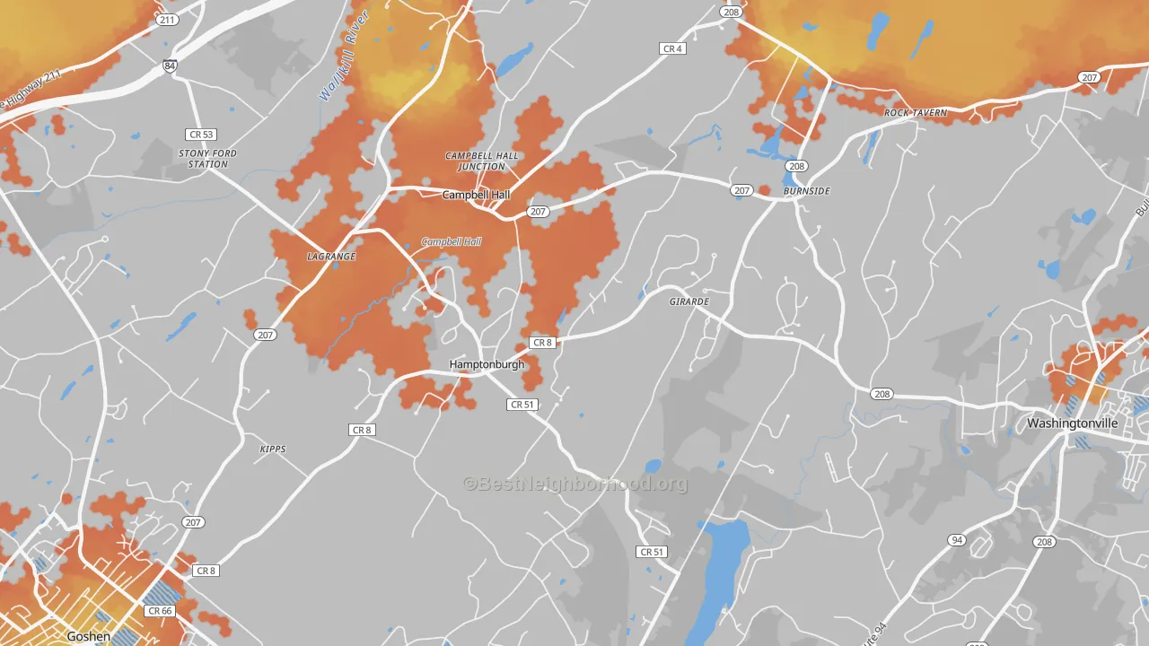 Bike Grade map of 10916, NY