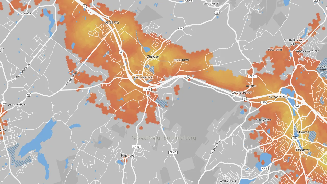 Bike Grade map of 10918, NY