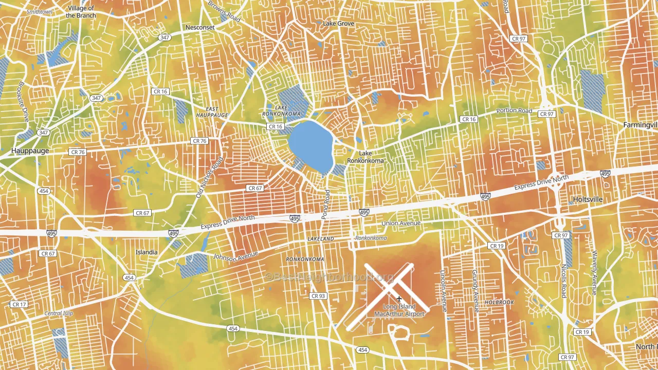Bike Grade map of 11779, NY