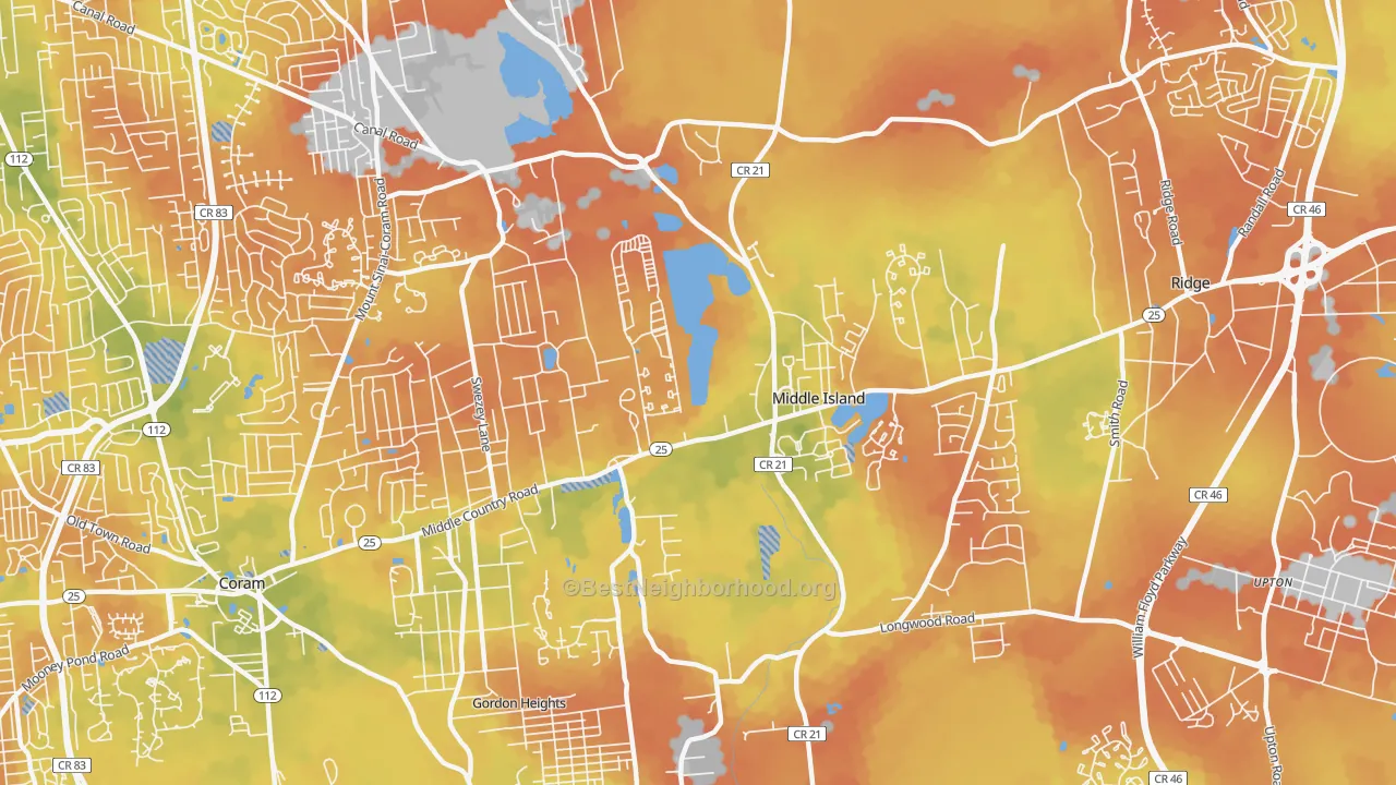 Bike Grade map of 11953, NY