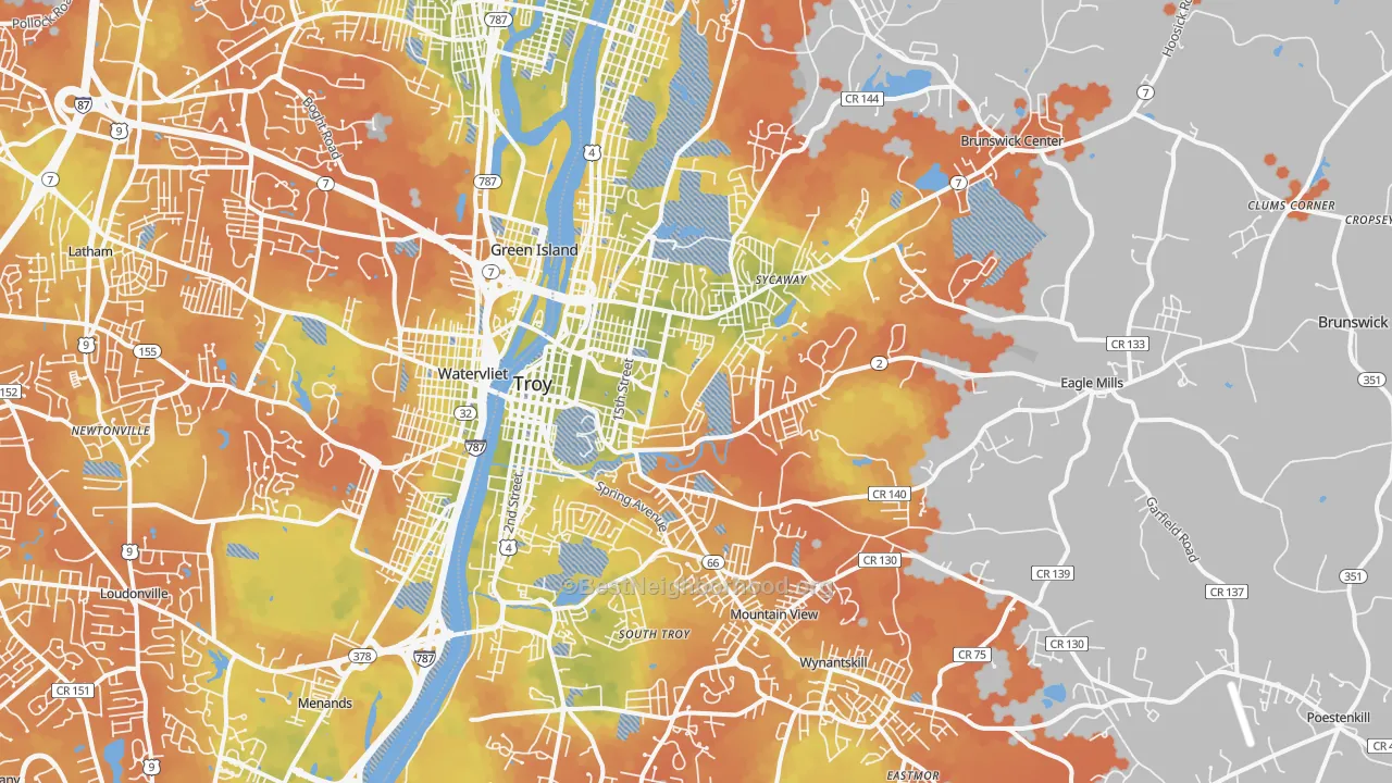 Bike Grade map of 12180, NY