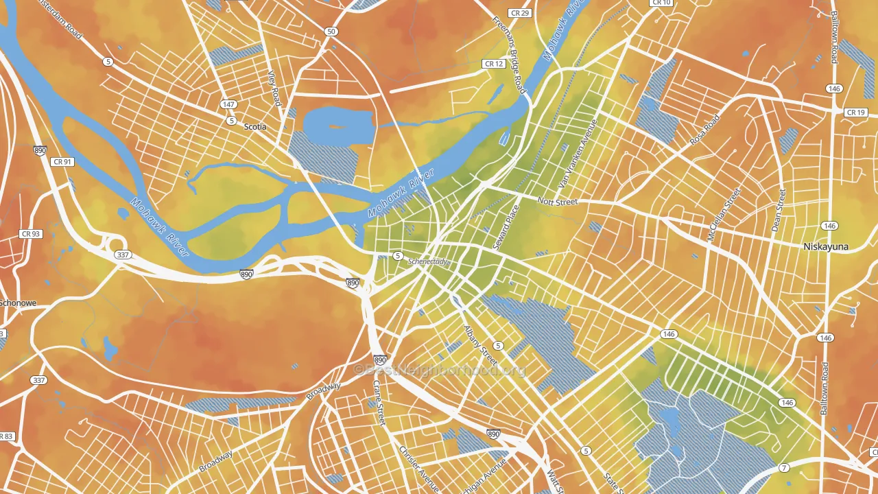 Bike Grade map of 12305, NY