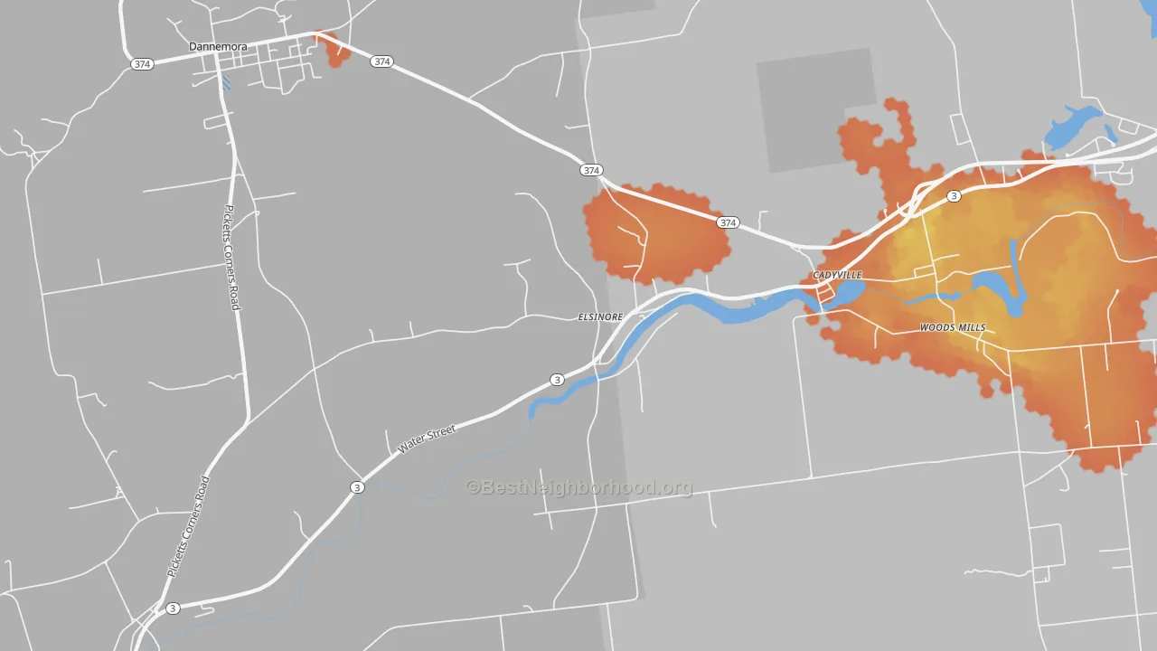 Bike Grade map of 12918, NY