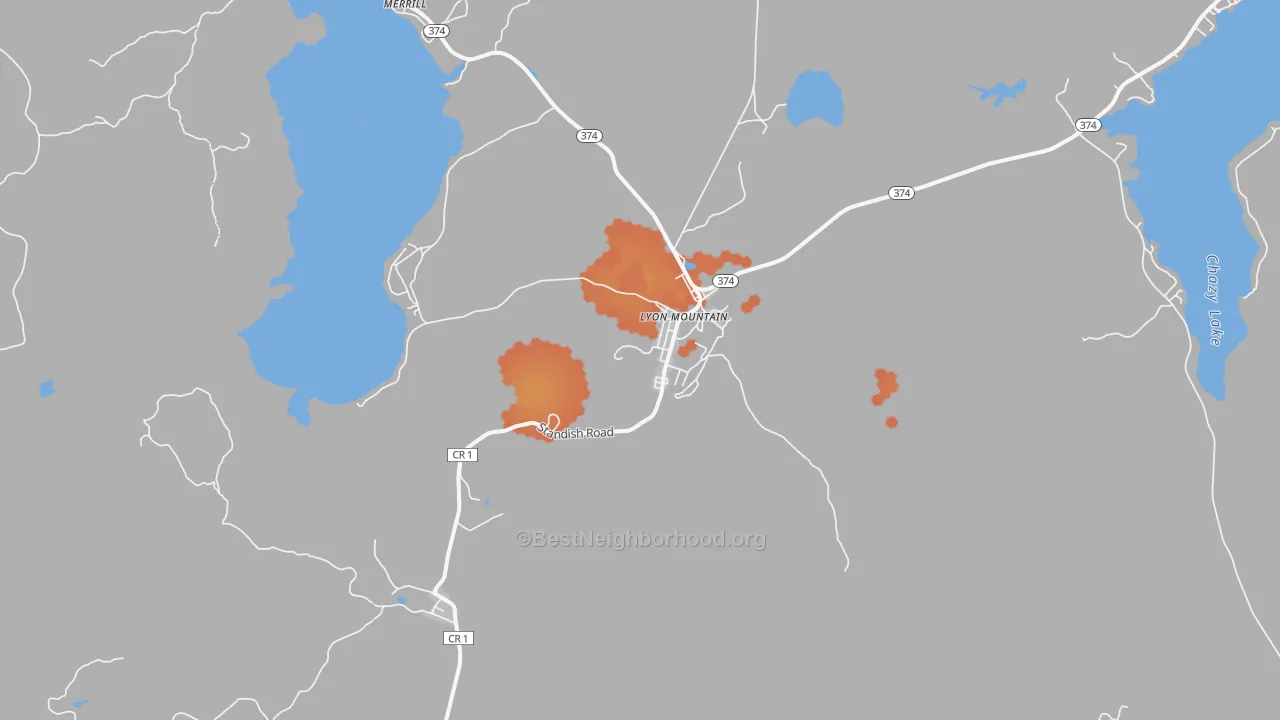 Bike Grade map of 12952, NY