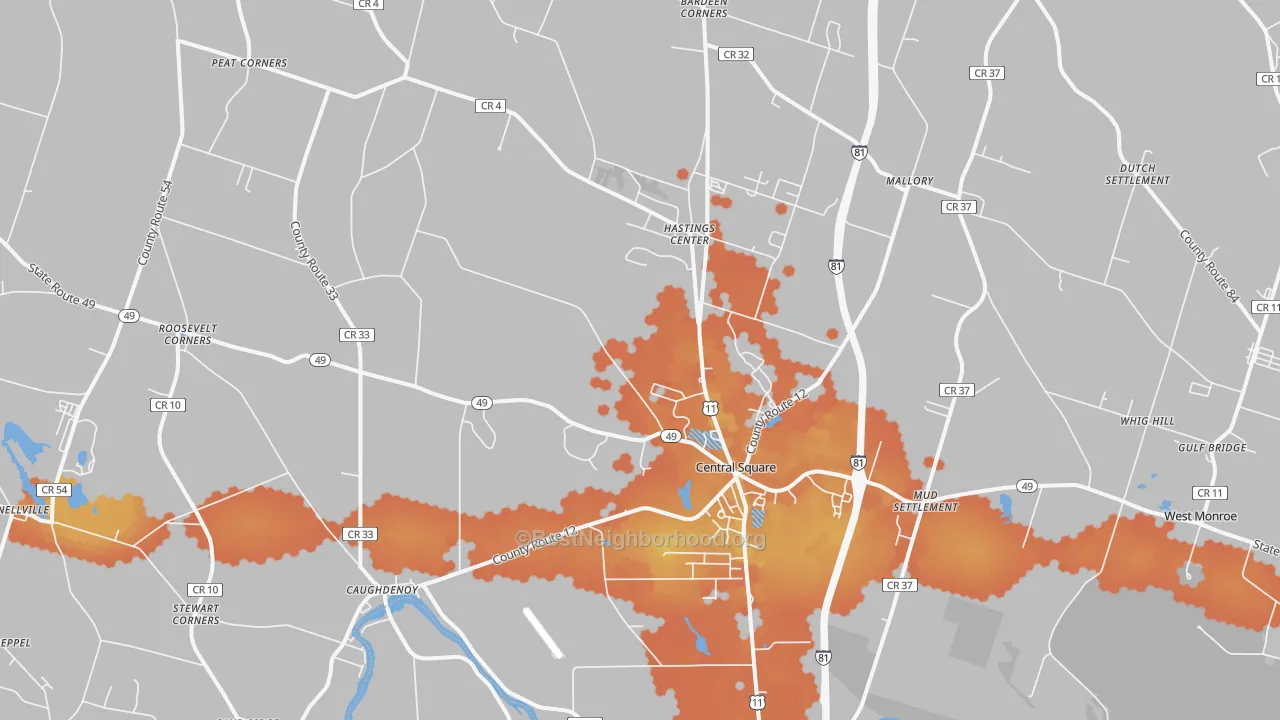 Bike Grade map of 13036, NY