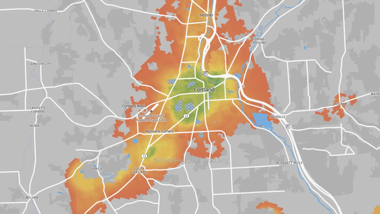 Bike Grade map of 13045, NY