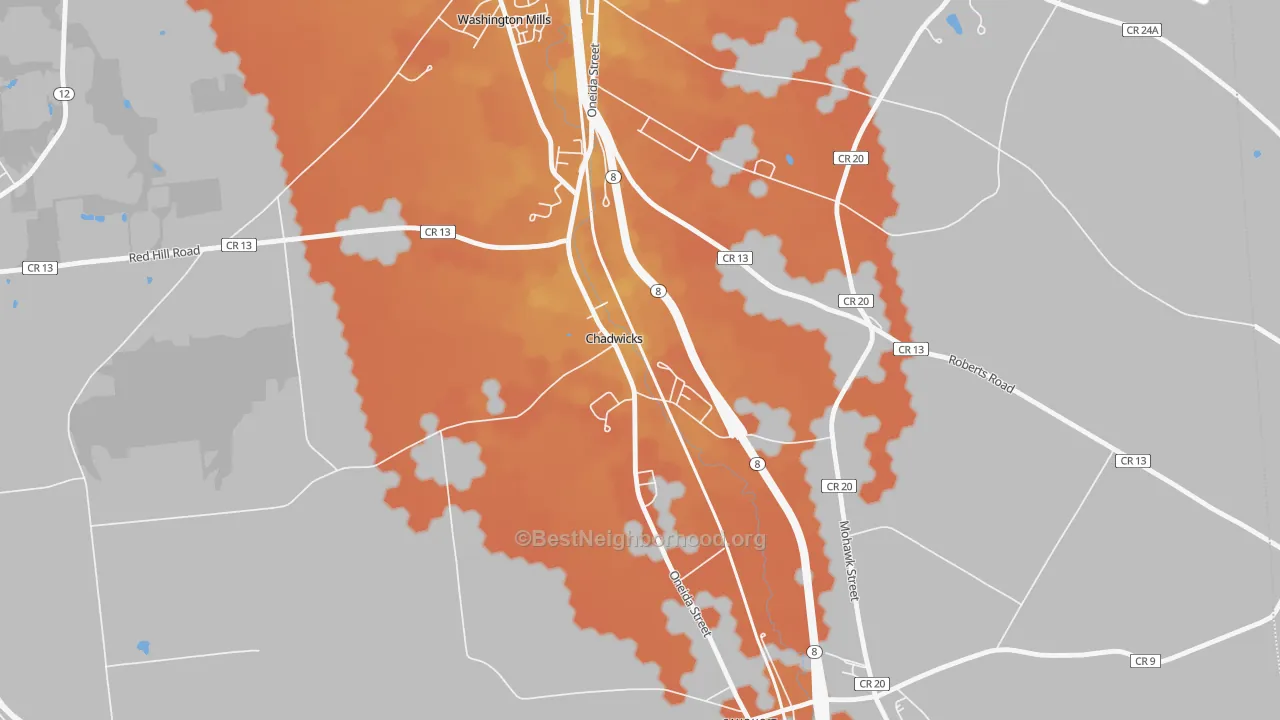 Bike Grade map of 13319, NY