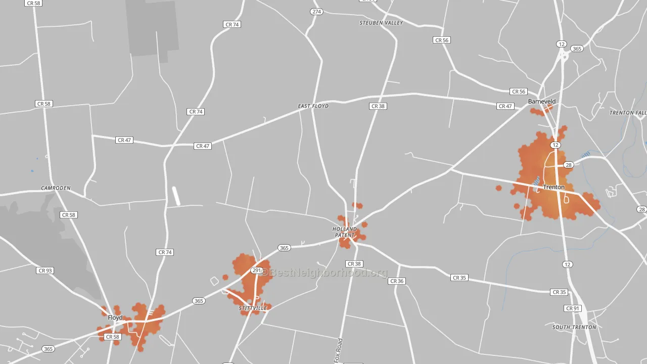 Bike Grade map of 13354, NY