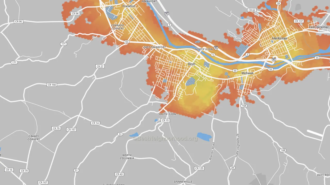 Bike Grade map of 13357, NY