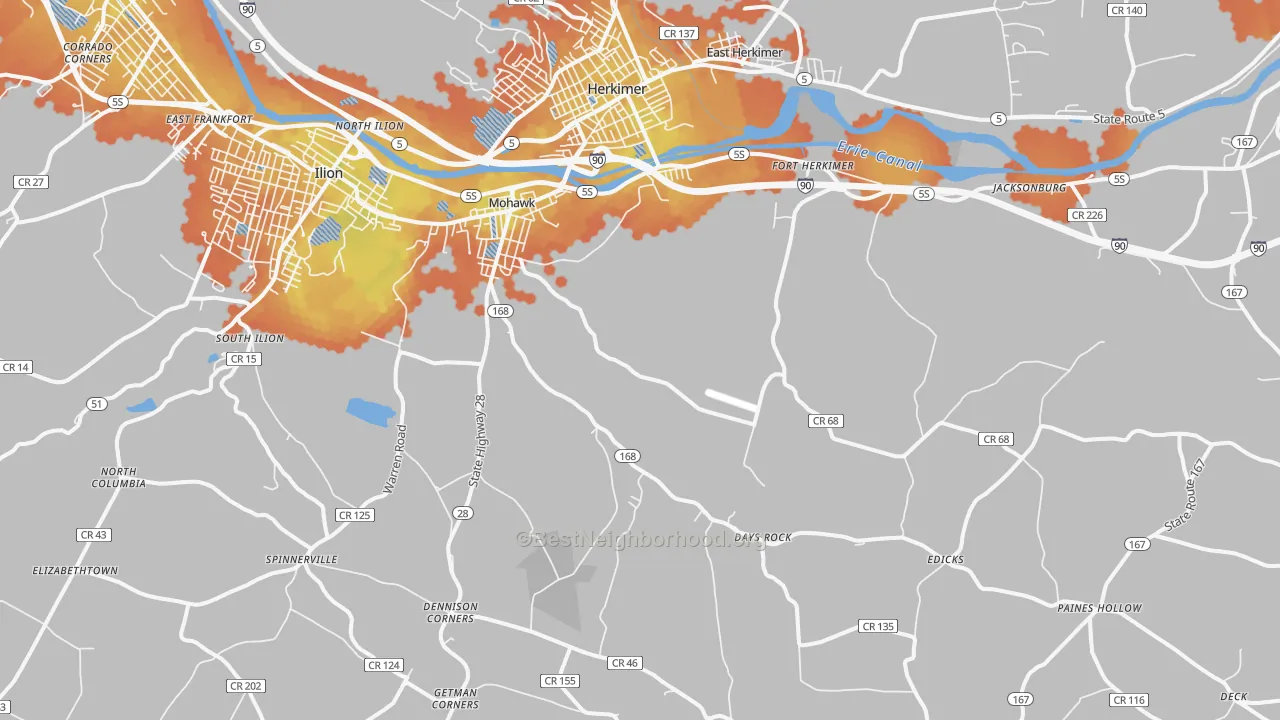 Bike Grade map of 13407, NY
