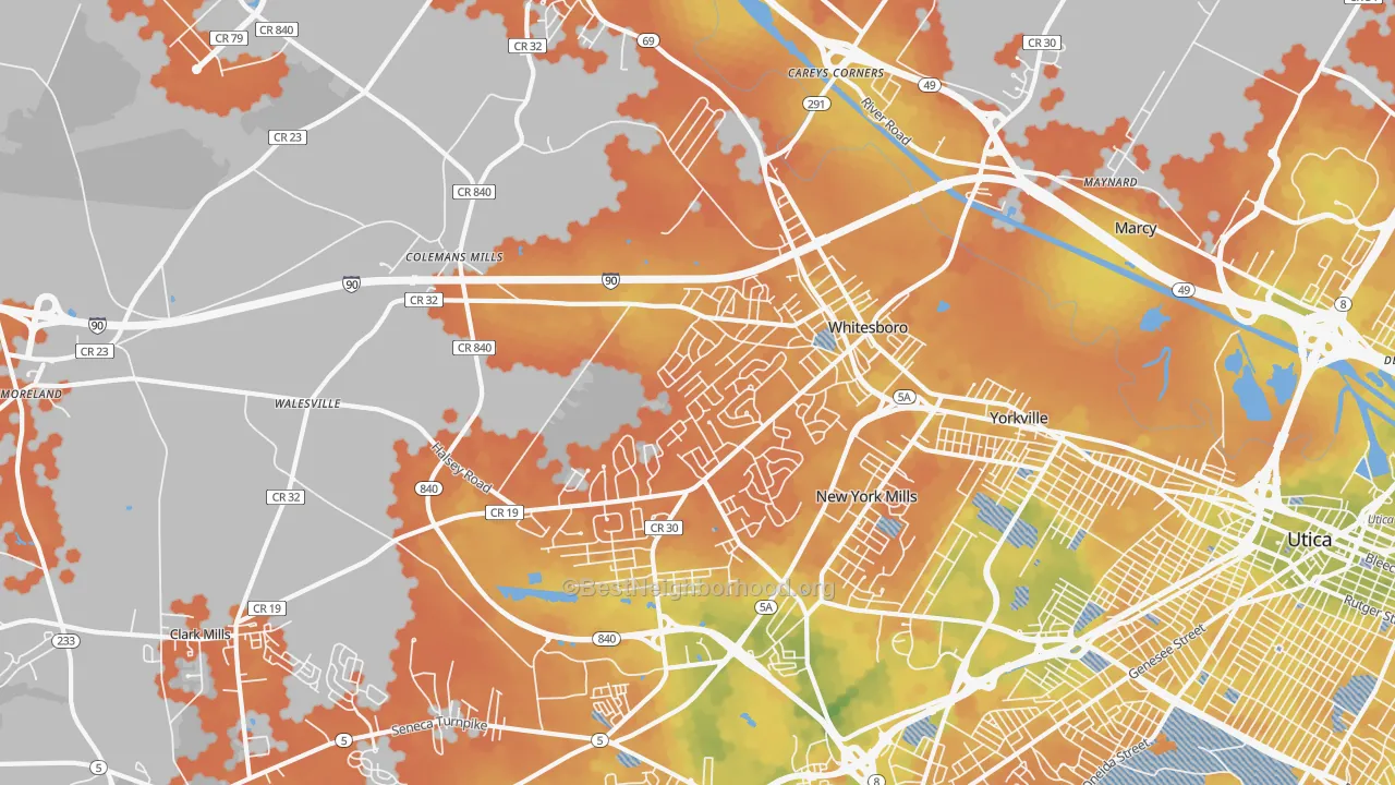 Bike Grade map of 13492, NY