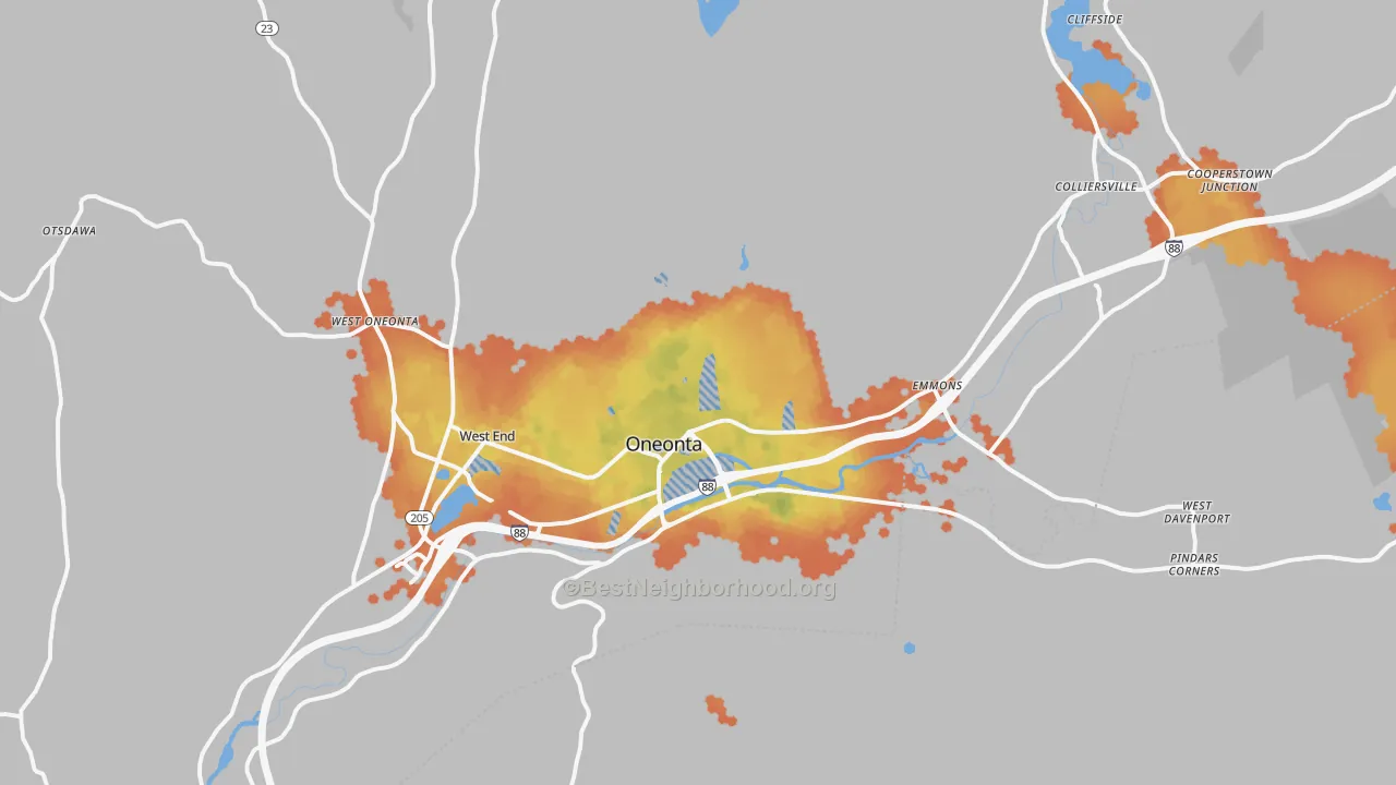 Bike Grade map of 13820, NY