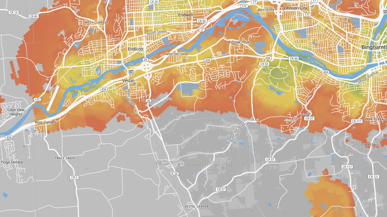 Bike Grade map of 13850, NY