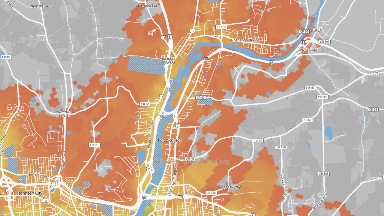 Bike Grade map of 13901, NY