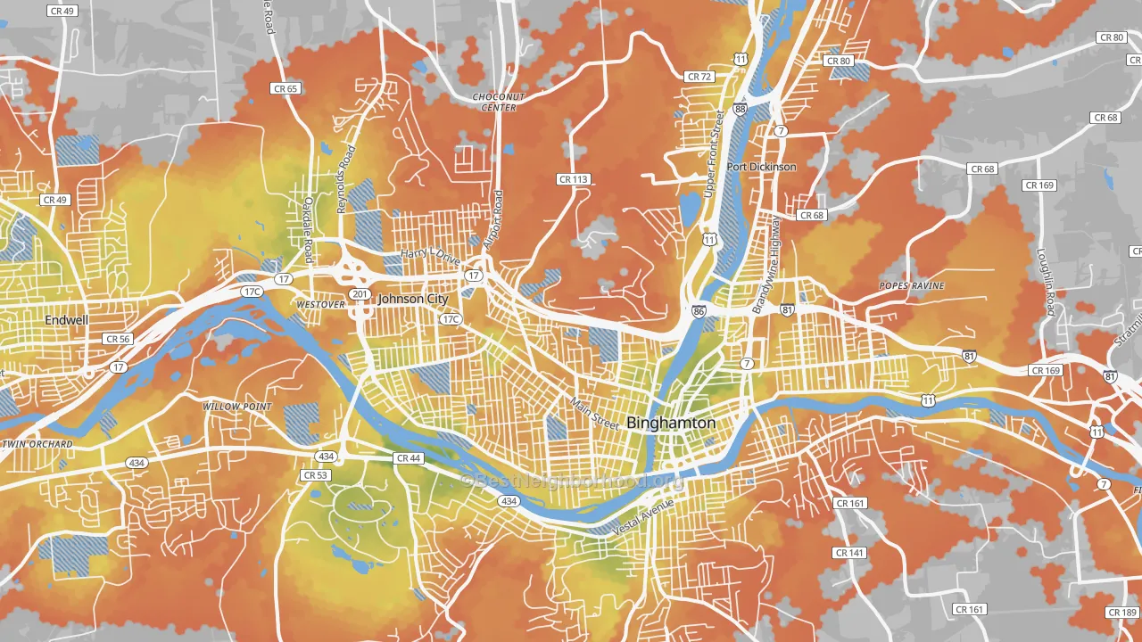 Bike Grade map of 13905, NY