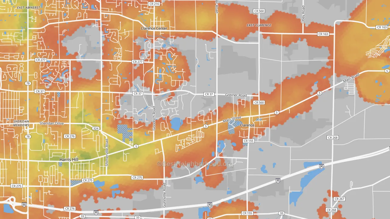 Bike Grade map of 14031, NY