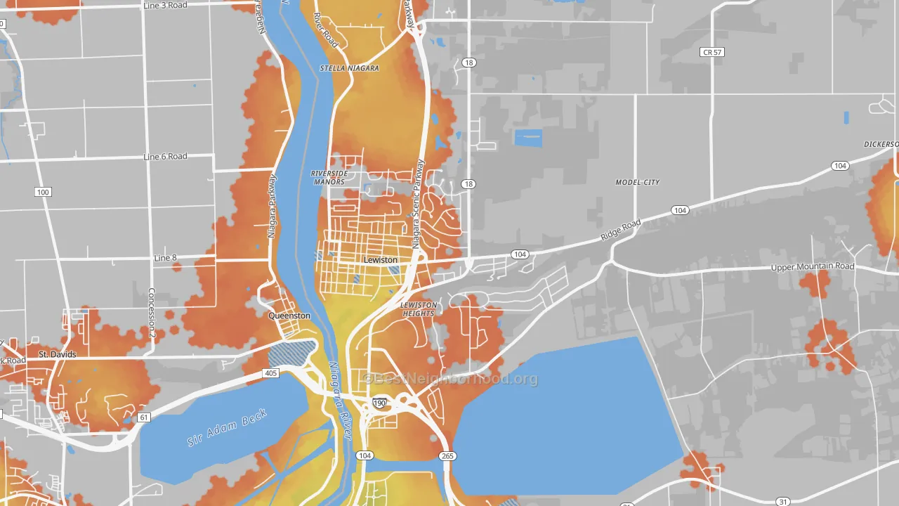 Bike Grade map of 14092, NY