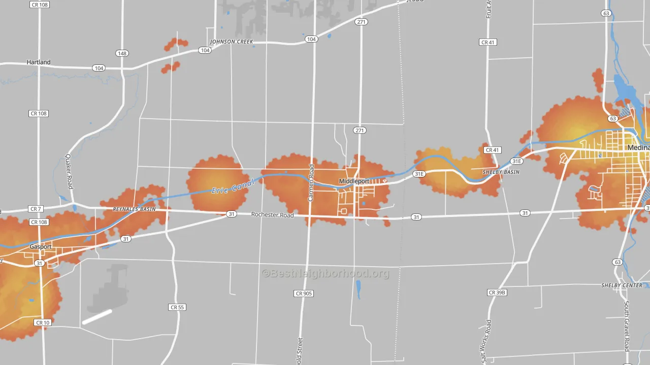 Bike Grade map of 14105, NY