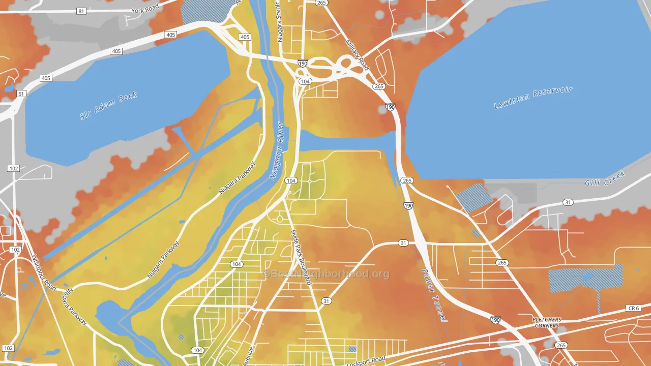Bike Grade map of 14109, NY