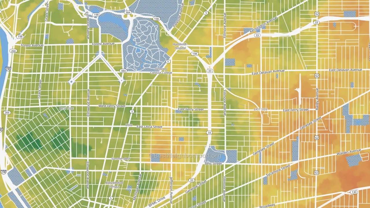 Bike Grade map of 14208, NY