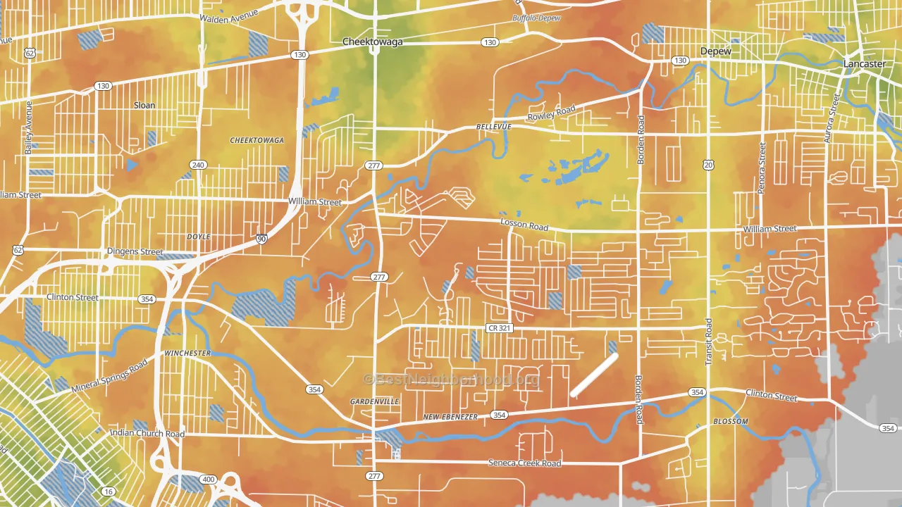 Bike Grade map of 14227, NY