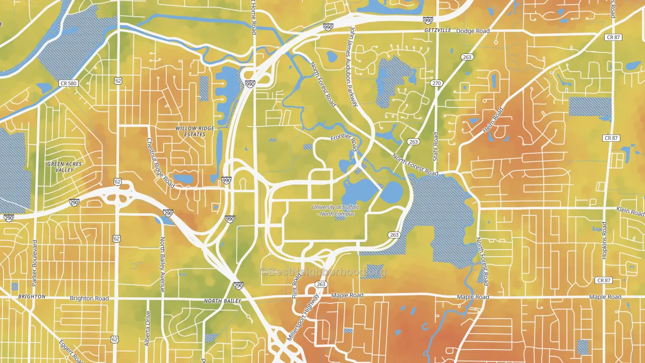 Bike Grade map of 14261, NY
