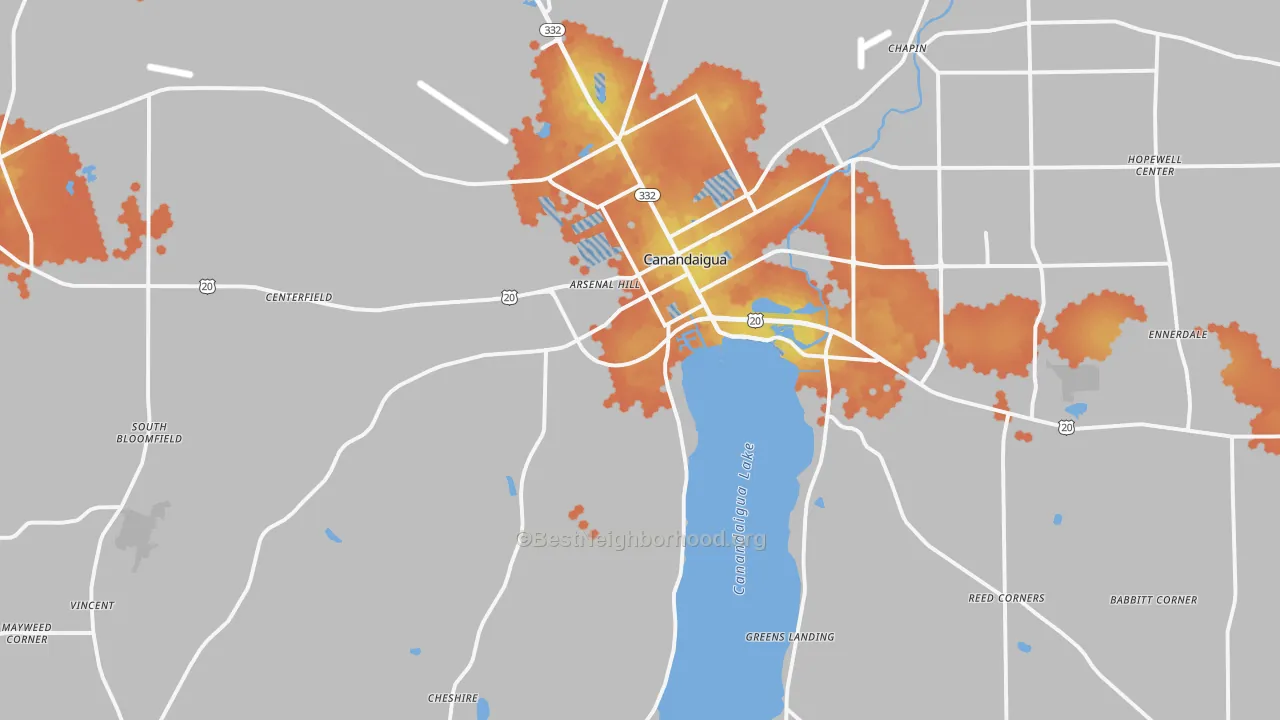 Bike Grade map of 14424, NY