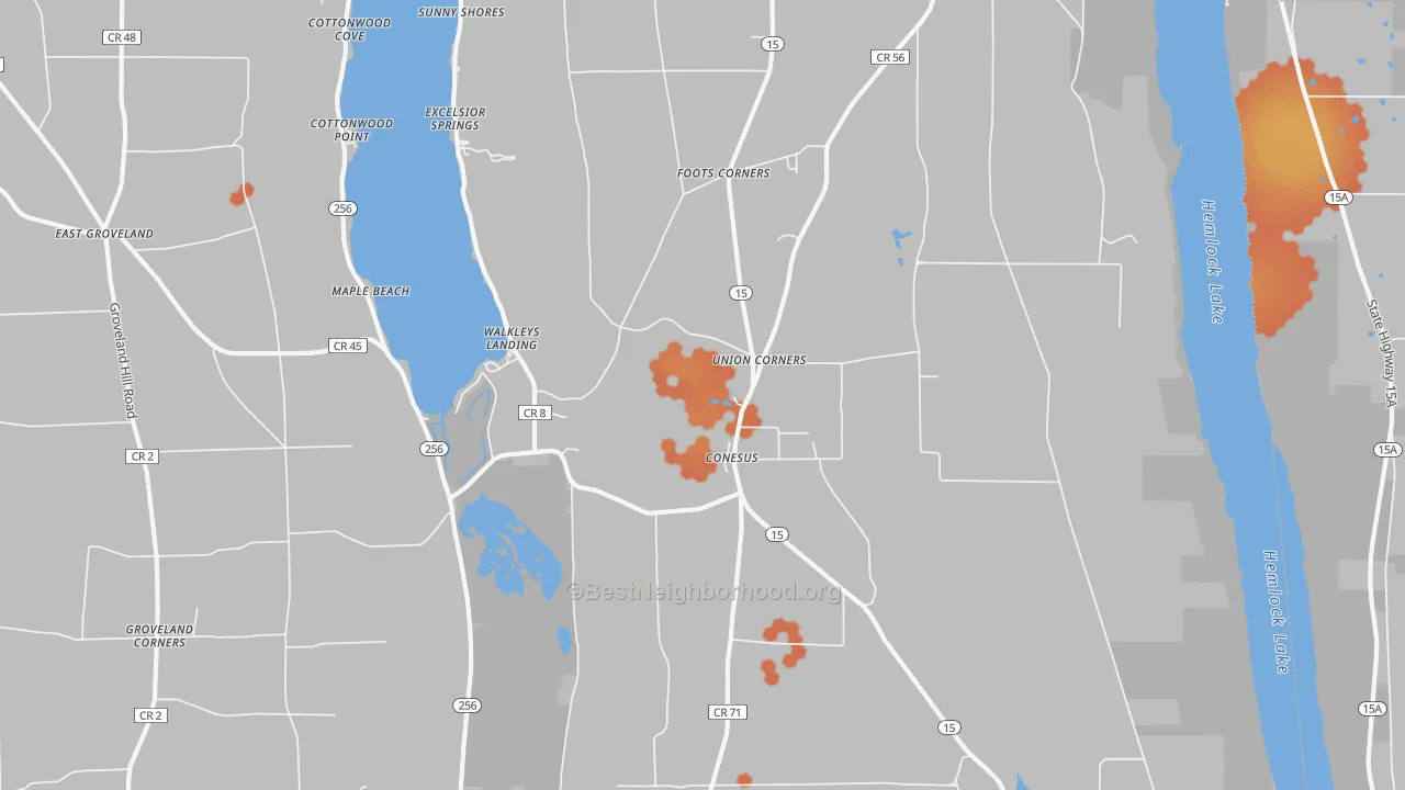 Bike Grade map of 14435, NY