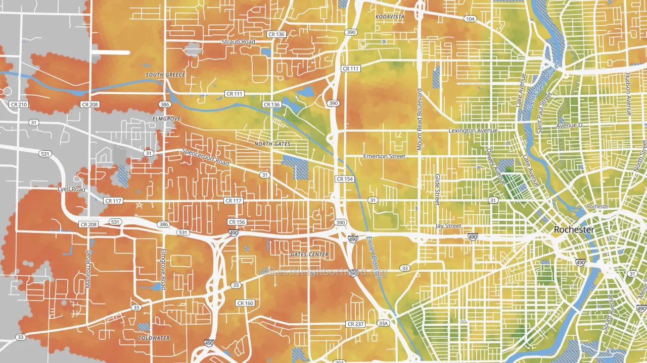 Bike Grade map of 14606, NY