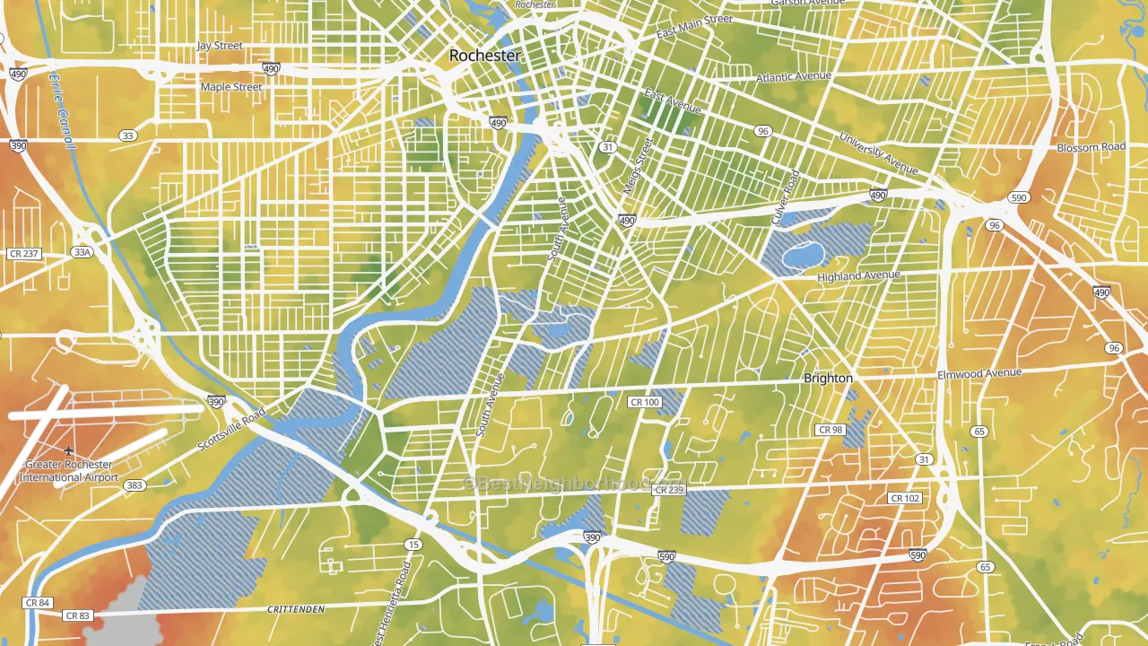 Bike Grade map of 14620, NY