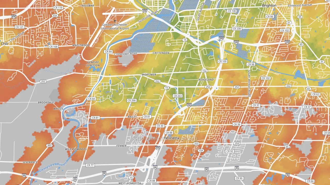 Bike Grade map of 14623, NY