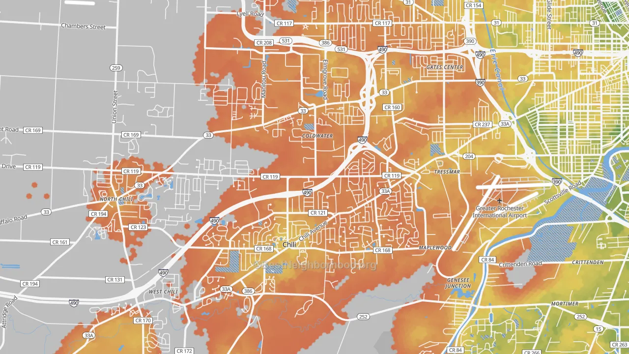 Bike Grade map of 14624, NY