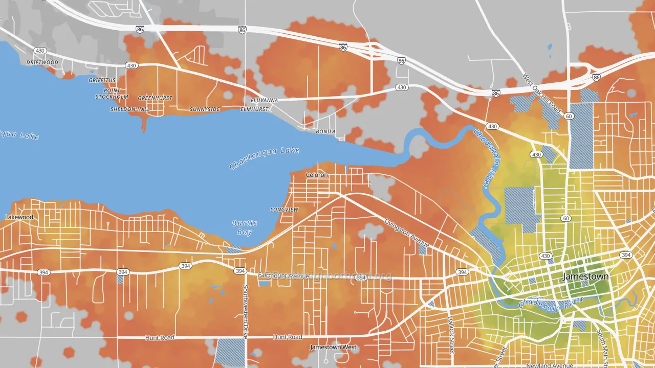 Bike Grade map of 14720, NY