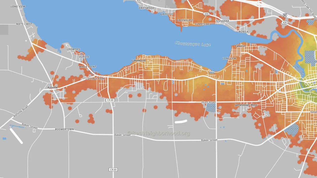 Bike Grade map of 14750, NY