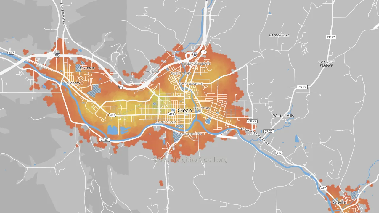 Bike Grade map of 14760, NY